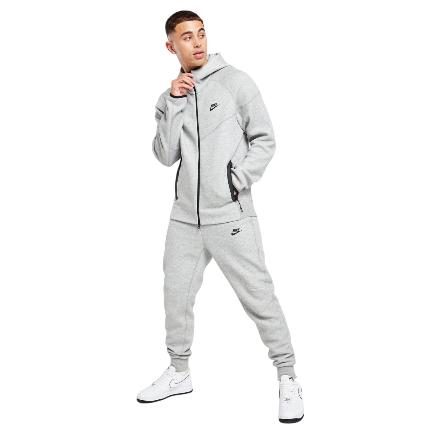 Nike Sportswear Tech Fleece Windrunner Full-Zip Hoodie & Jogger Set | Grey/White