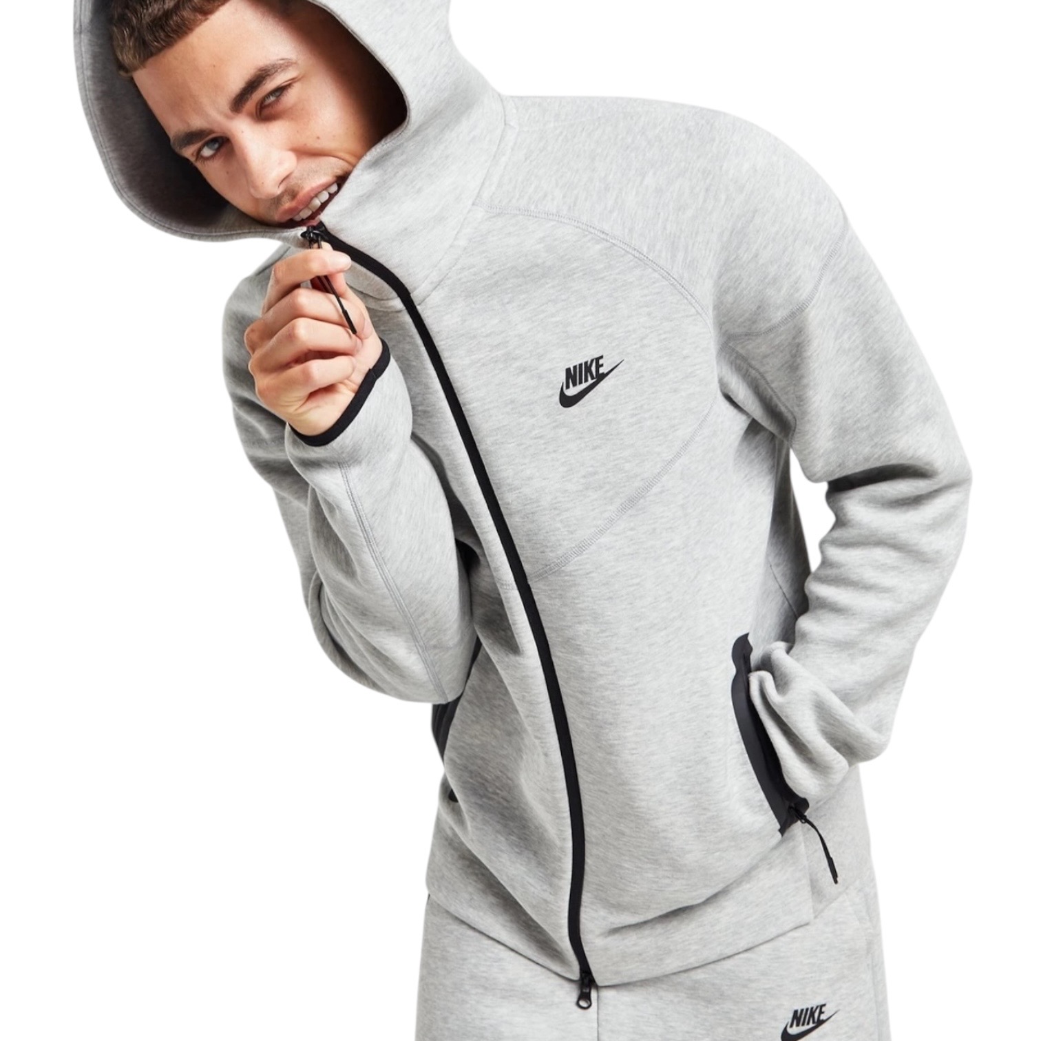 Nike Sportswear Tech Fleece Windrunner Full-Zip Hoodie & Jogger Set | Grey/White